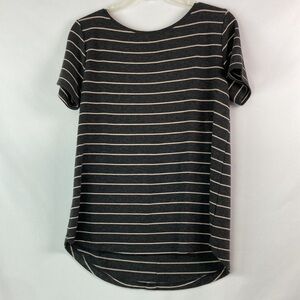 Pink Clover gray & tan striped T-shirt faux buttons med
